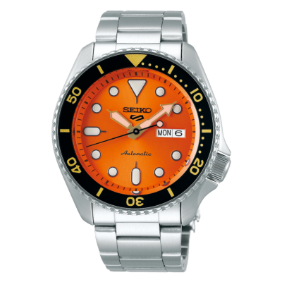 Seiko 5 Sports Automatic Orange Dial Silver Steel Strap Watch For Men - SRPD59K1